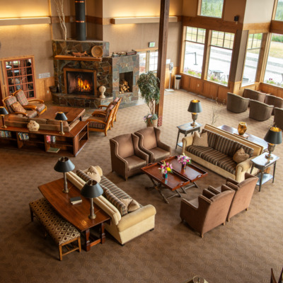 Lobby offers views of Wrangell-St. Elias National Park.
