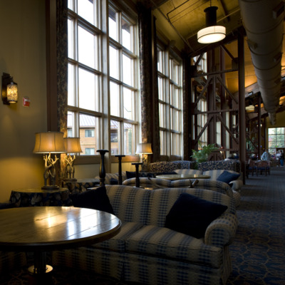 Comfortable lobby at Denali Princess Lodge. Comfortable lobby at Denali Princess Lodge.