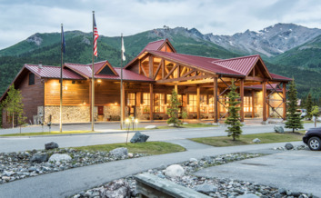 Lobby entrance at Denali Princess Lodge.