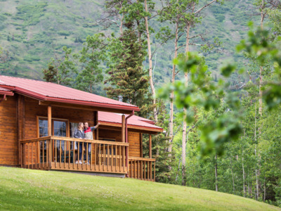 Kenai Princess Lodge standard guest room with deck.