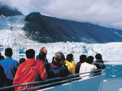 Guests enjoying glacier views in College Fjord. 