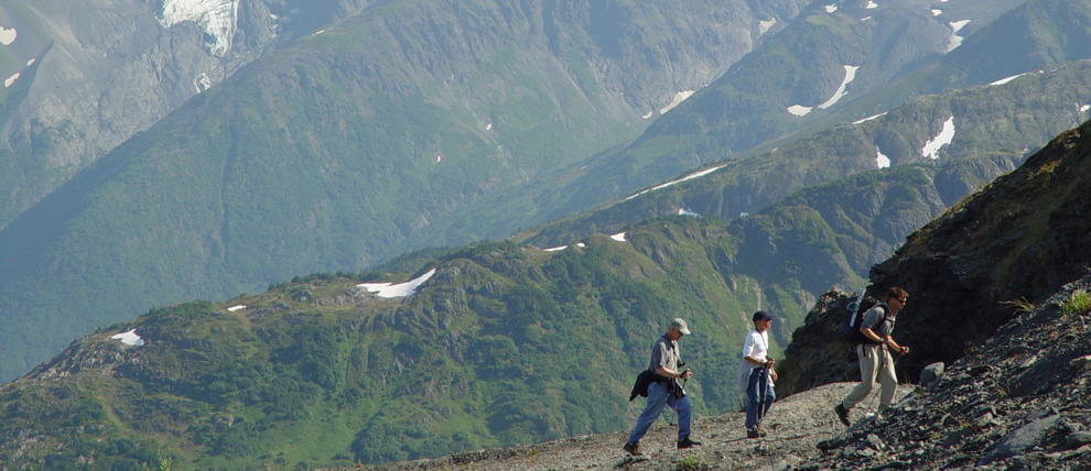 Hikers enjoying a guided alpine hike in Girdwood. Hikers enjoying a guided alpine hike in Girdwood.