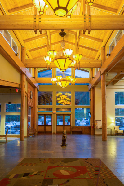 Warm entrance to Holland American Denali Lodge.