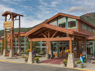 Summer views of the Holland American Denali Lodge entrance. 