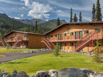 Exterior of guest rooms at the Holland American Denali Lodge.