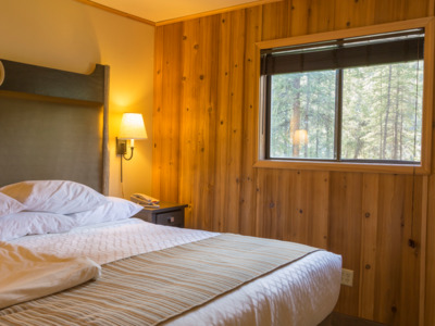 Interior of standard king room at Holland American Denali Lodge.