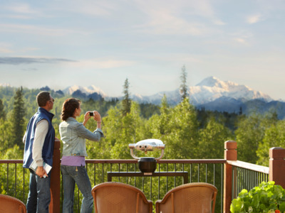 Guests can enjoy a view of Denali from the McKinley Princess deck.