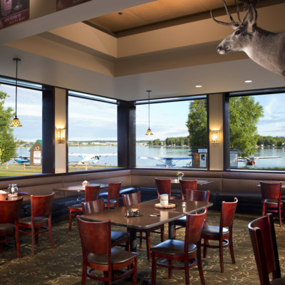 Enjoy views of Lake Hood from the Moose Bar. Enjoy views of Lake Hood from the Moose Bar.