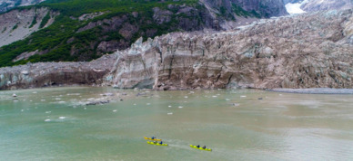 Kayak in front of the massive Northwestern glacier.