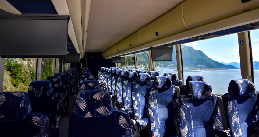 Comfortable interior of the Park Connection motorcoach.