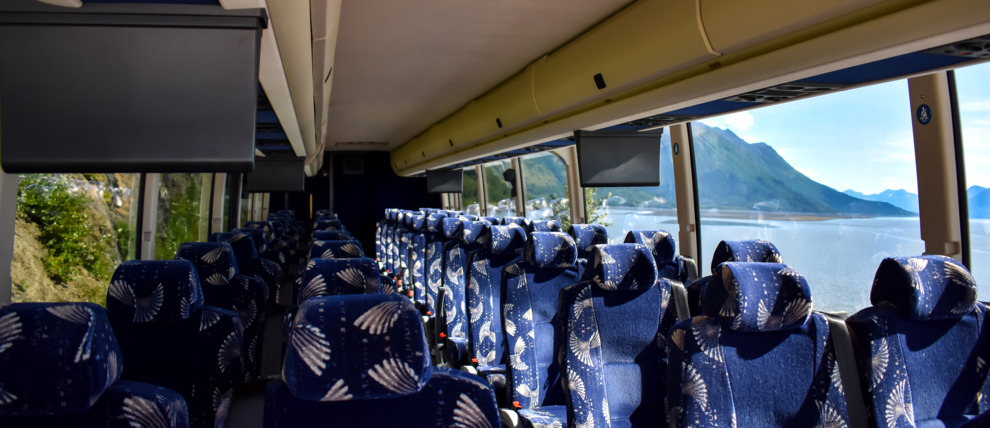 Comfortable interior of the Park Connection motorcoach. Comfortable interior of the Park Connection motorcoach.