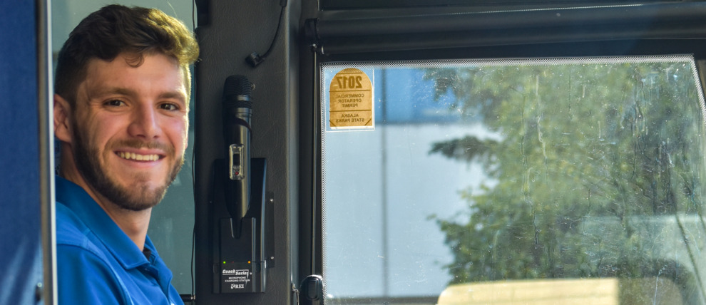 Driver of Park Connection Motorcoach. Driver of Park Connection Motorcoach.