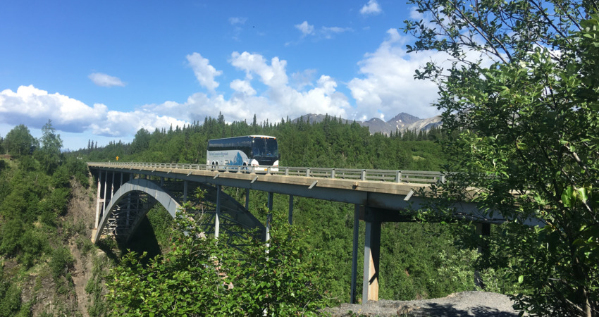 Park Connection crossing Hurricane bridge on it's way to Denali.