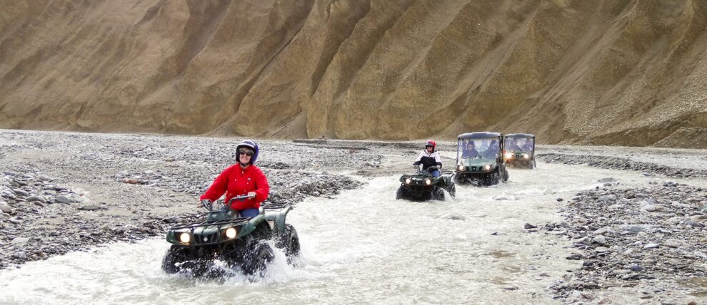 Explore creek beds and rugged terrain by ATV. Explore creek beds and rugged terrain by ATV.