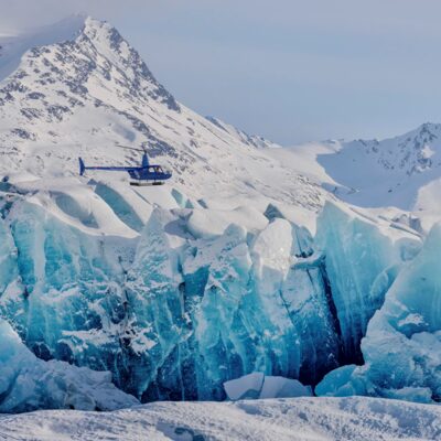 Glacier landing helicopter adventure near Anchorage, Alaska.