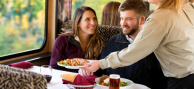 Gourmet meal service is available in the dining room.