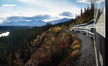 Following a river valley on the McKinley Explorer train.
