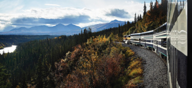Following a river valley on the McKinley Explorer train.