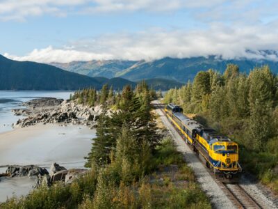 Ride the Alaska Railroad along a beautifully scenic route between Anchorage and Seward. 