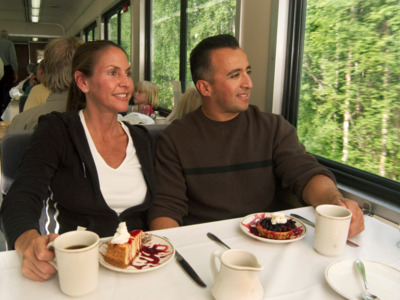 GoldStar Dome passengers enjoy complimentary meals on the train.