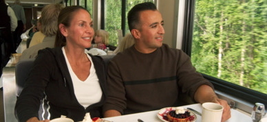 GoldStar Dome passengers enjoy complimentary meals on the train.