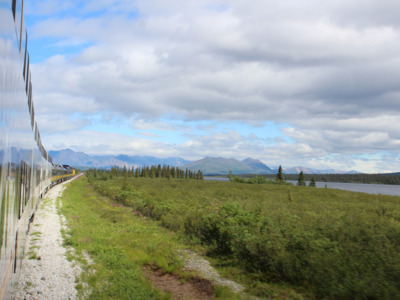 Alaska Railroad turning the corner towards Broad Pass.