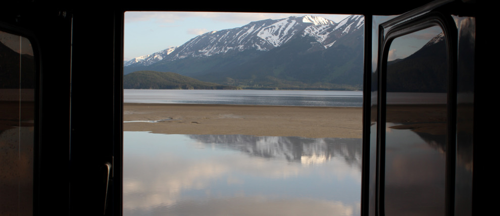 View of the Turnagain Arm from the train vestible. View of the Turnagain Arm from the train vestible.