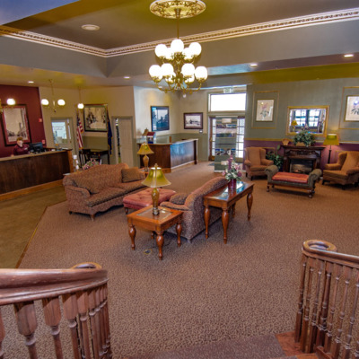 Relax or socialize in the River's Edge Resort lobby.