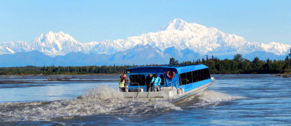 Experience spectacular views of Denali from the jetboat.