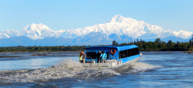 Experience spectacular views of Denali from the jetboat.