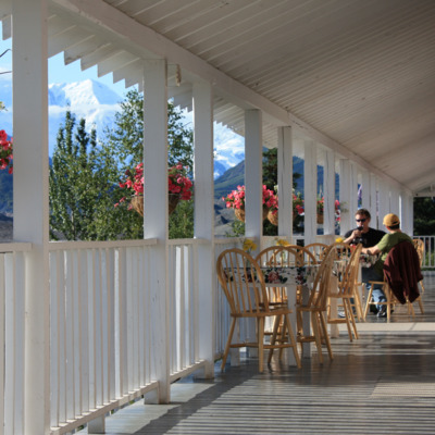 Relax on the front porch of the Kennicott Glacier Lodge.