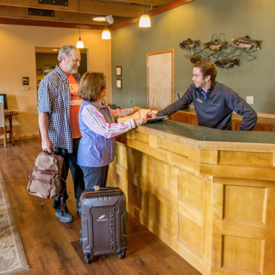 Lobby at the Denali Bluffs hotel.
