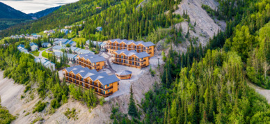 Aerial view of the Denali Bluffs and the Grande Denali above it.