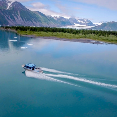 Boat on its way to Bear Glacier. Boat on its way to Bear Glacier.