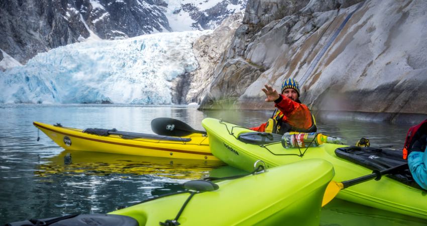 Kayak near Northwestern glacier with an experienced guide.