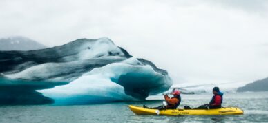 Iceberg blues especially vibrant on misty days.