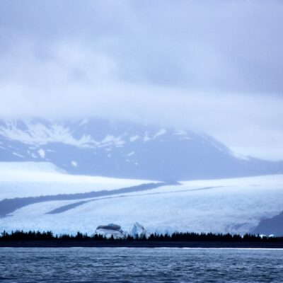 Bear Glacier seen through the misting rain.