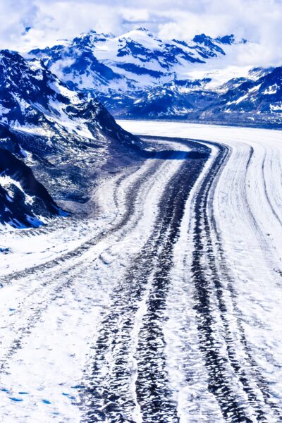 Kahiltna Glacier flowing south through Denali National Park. Kahiltna Glacier flowing south through Denali National Park.