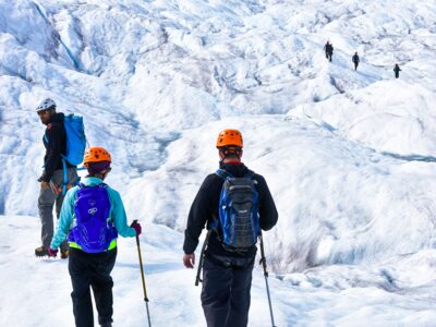 Guided ice hiking on a glacier near Anchorage, Alaska.