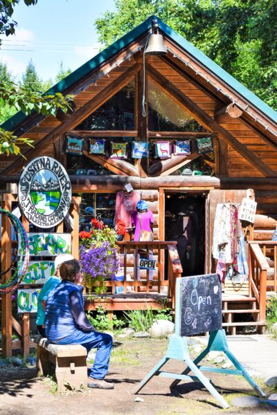 Quirky shops lining Talkeetna's Main Street.
