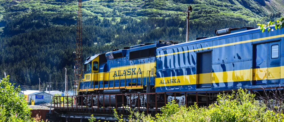 Glaciery Discover train pulling into Whittier, Alaska.