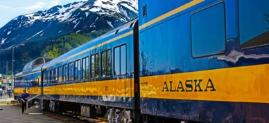 Train awaits passengers in Seward, Alaska.