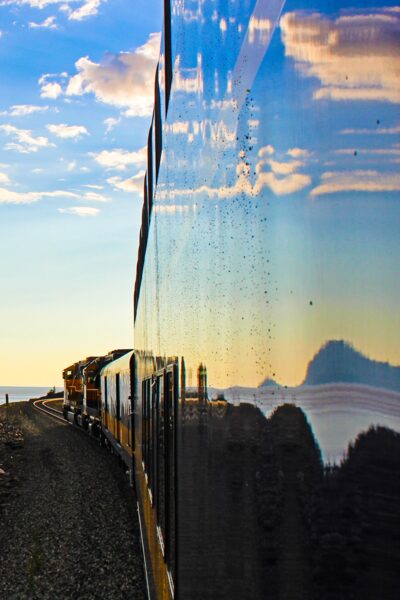 Evening views of the Turnagain Arm from the Coastal Classic train. Evening views of the Turnagain Arm from the Coastal Classic train.