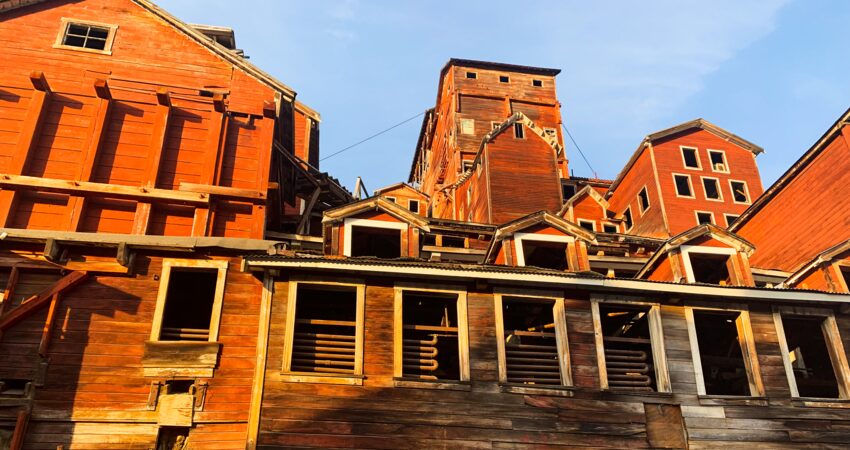 Kennecott mine's concentration mill at sunset.