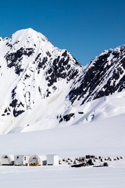 Sled dog camp on Punch Bowl Glacier.