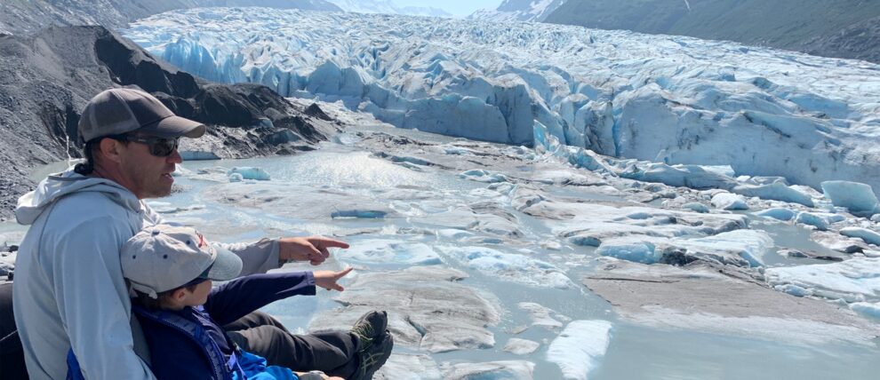 Exploring near the toe of Spencer Glacier. Exploring near the toe of Spencer Glacier.