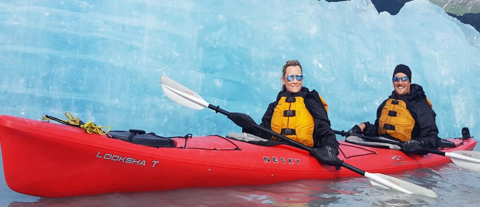 Iceberg background on a Spencer Glacier lake paddle. Iceberg background on a Spencer Glacier lake paddle.