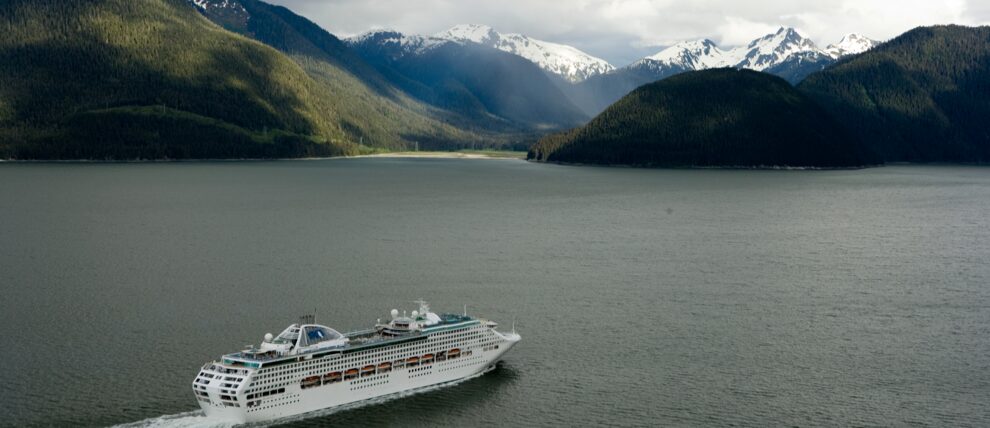 Sun Princess cruising Alaskan fjords.