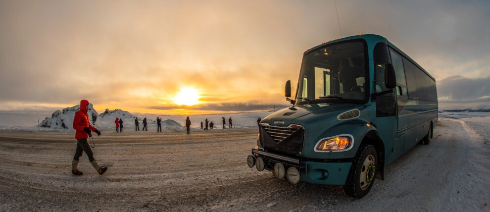 Sunset in winter on the Dalton Highway north of Fairbanks.