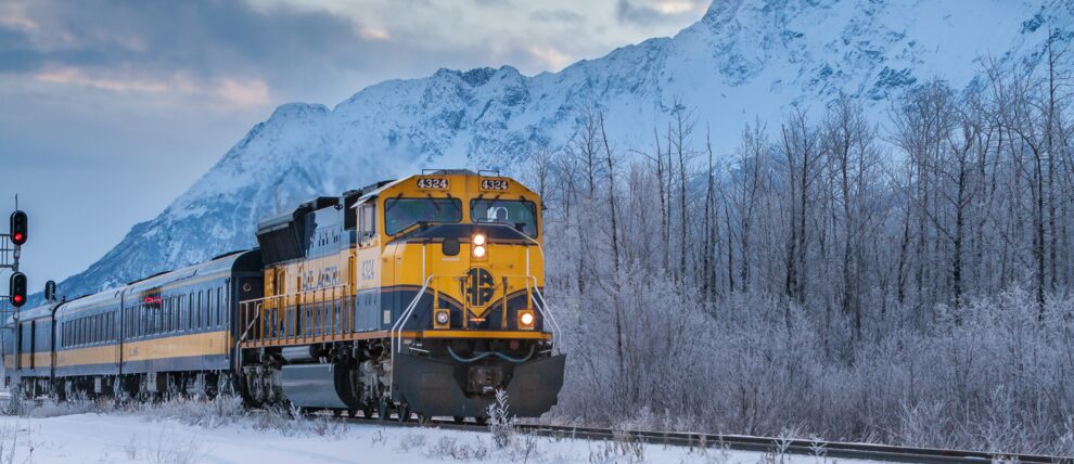 Wintery skies paint a pretty backdrop for the Aurora Train.